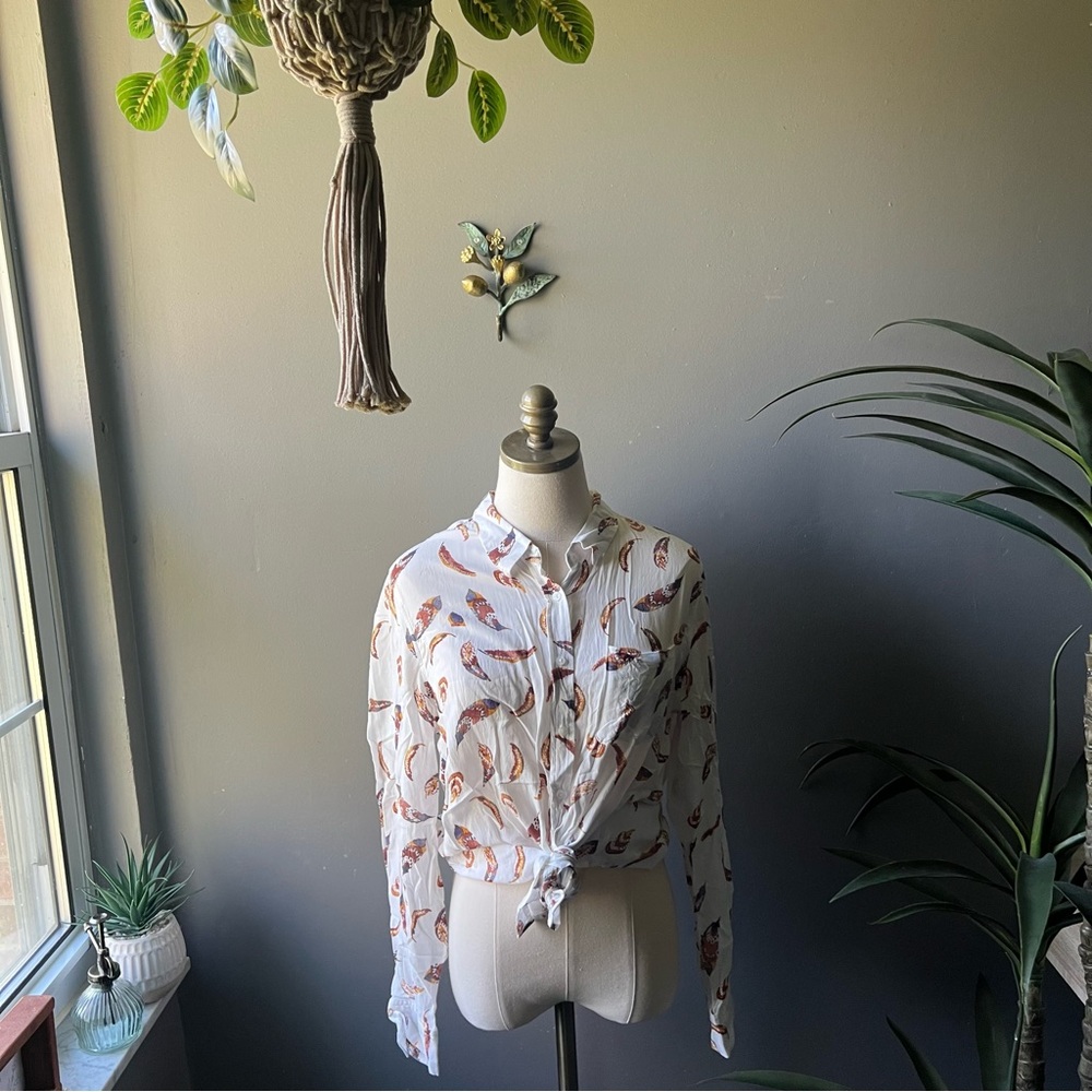 Como Vintage Button-Up Women’s Feather Shirt Feathers Size Large